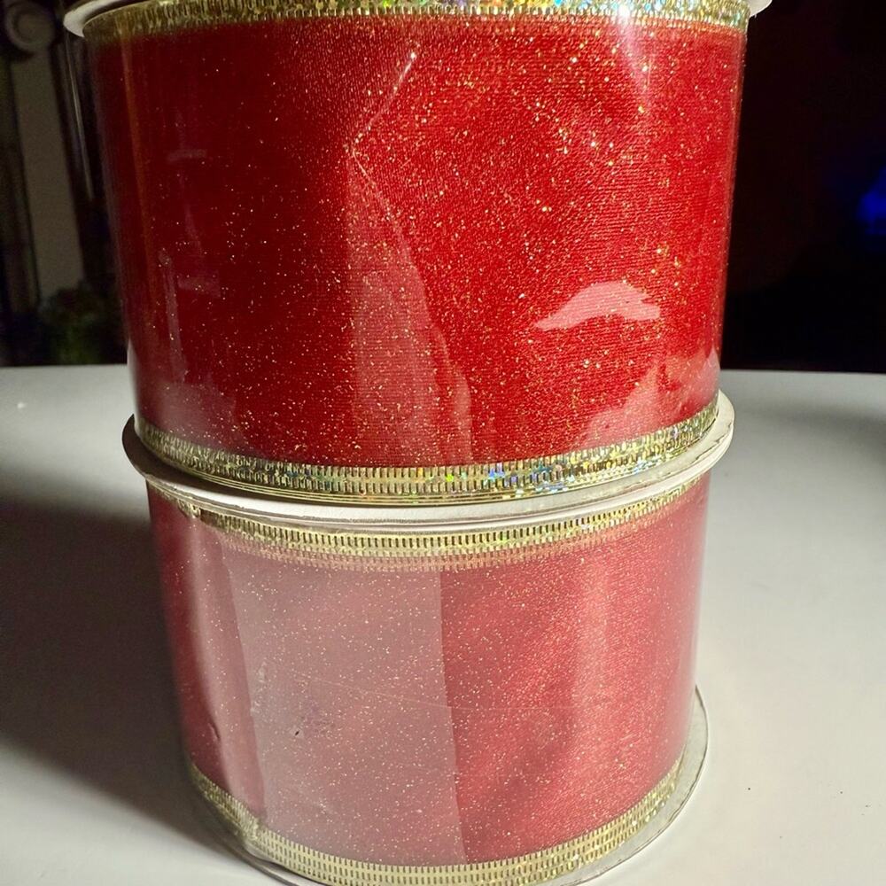 Festive Glittery Red Ribbon Set
